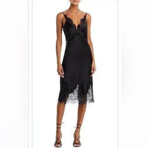 L'AGENCE Scotlyn Lace Trim Silk Slip Dress in Black